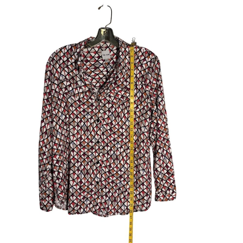 Nic+Zoe Womens Geometric Print Button-Up Shirt S Long Sleeve Cotton/Polyester Mu - Picture 6 of 11
